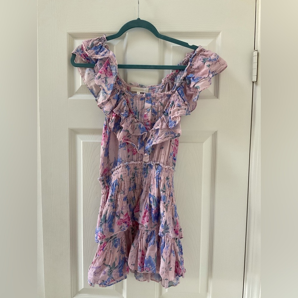 LoveShackFancy Pink Floral Ruffle Dress Silk Cottton XS